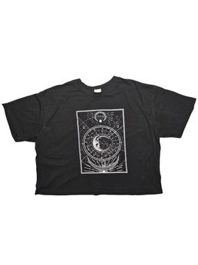 Crop Top for Teens Womens Small Black with Sun Moon and Stars Logo Garage